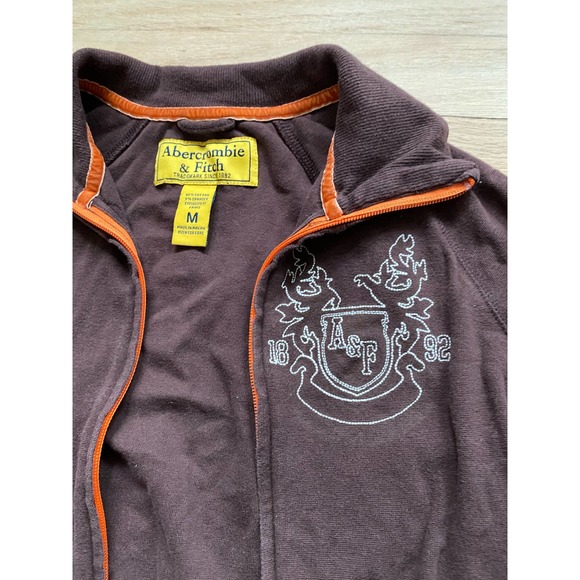 Rare Vintage Abercrombie and Fitch Brown Cropped Zip-up Jacket with Logo - Picture 2 of 4